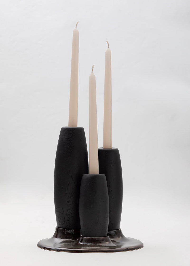 SALAR Decorative Ceramic Candleholder with Solid Wood Plynths — detail view