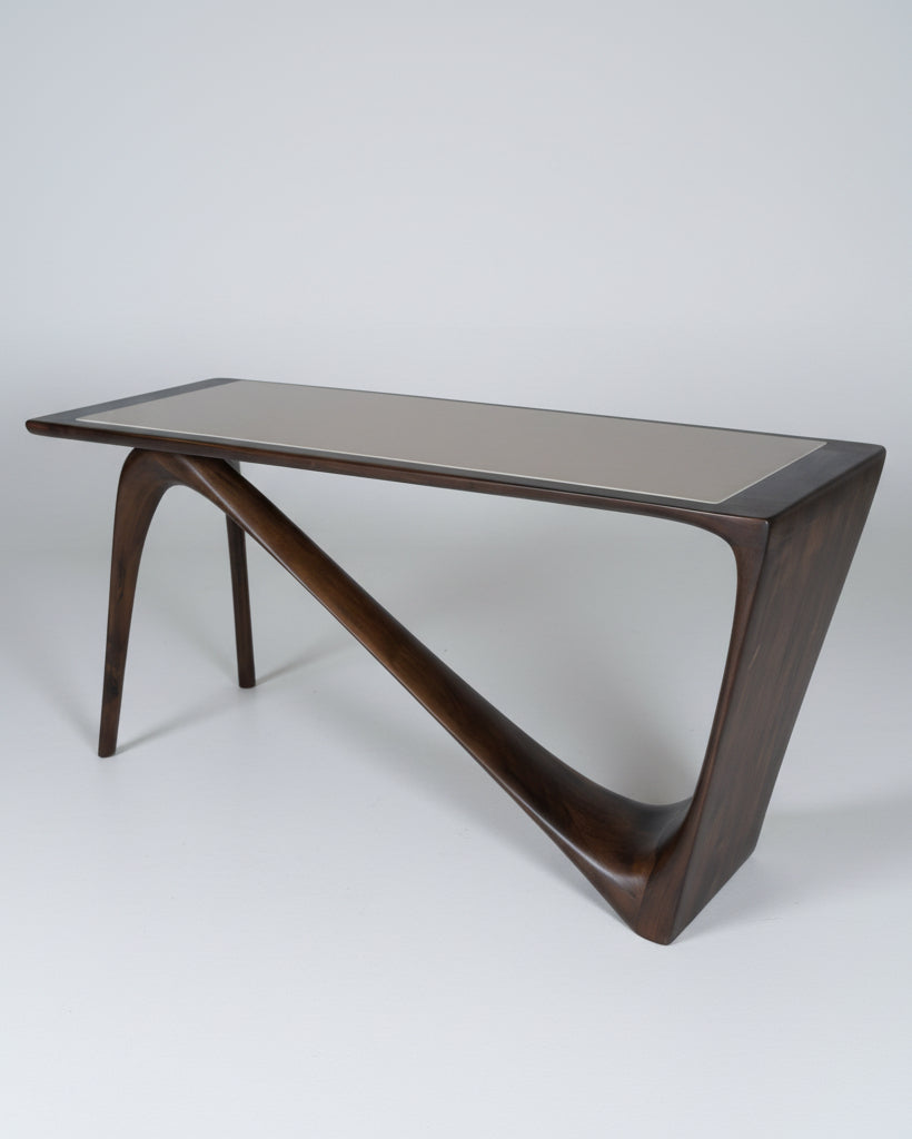 Sculptural Astra Desk in Walnut wood by Amorph — lifestyle setting