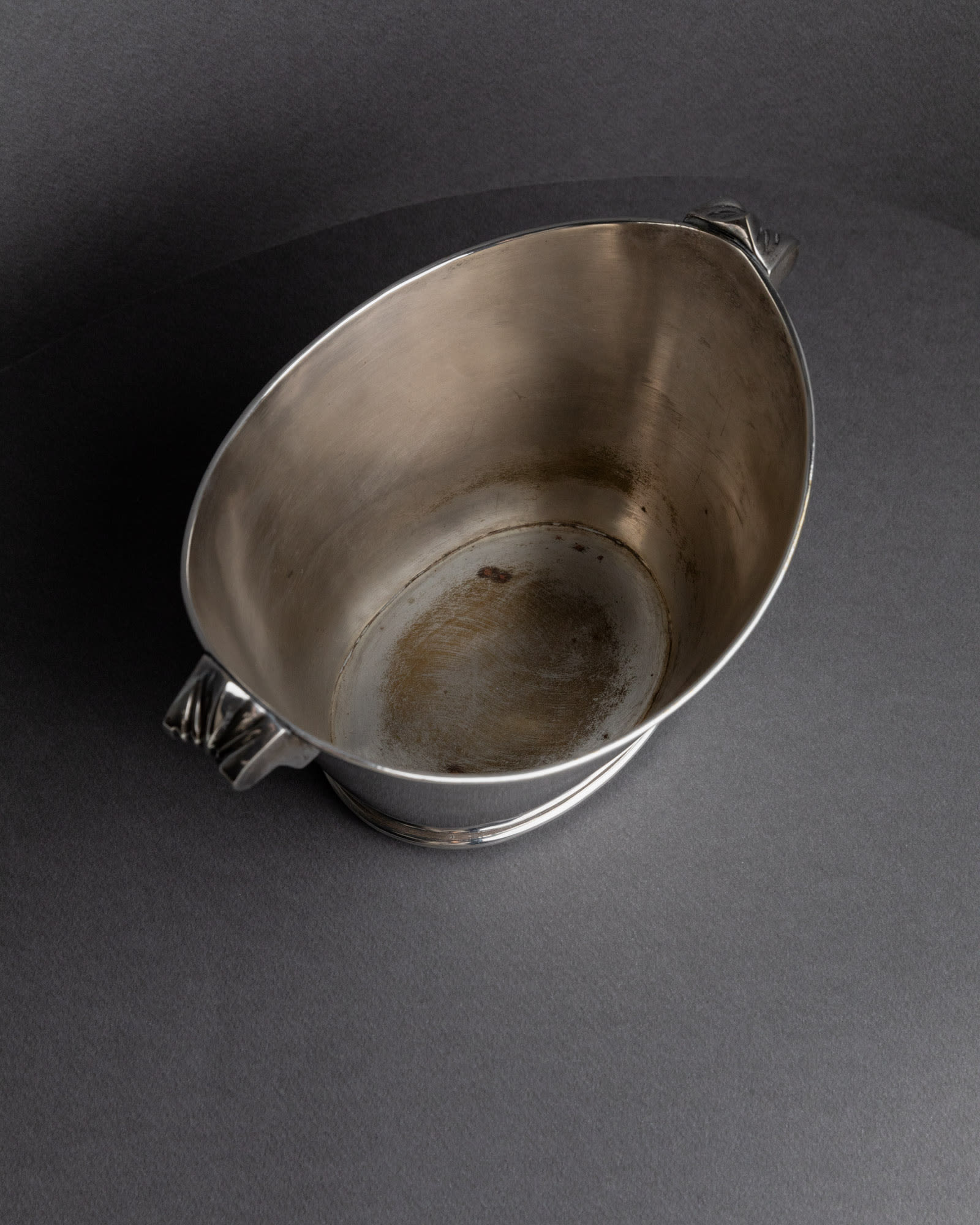 Vintage 1940s Silver Plated Champagne Cooler, Classic Form for Wine or Drinks — top view showing interior with slight tarnish