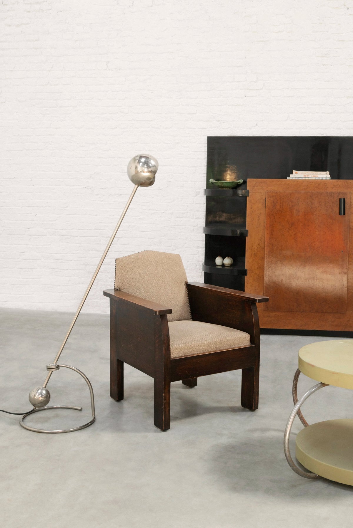 Pair of Hague School Oak Armchairs, Netherlands, 1920s — lifestyle setting