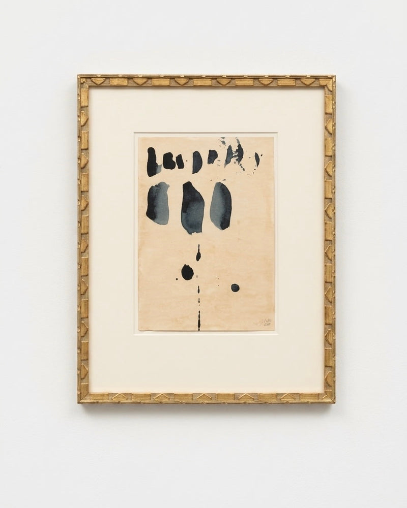 "Sand and Ink" Abstract on Paper in Gilded Handmade Frame by Médecine | The Oblist