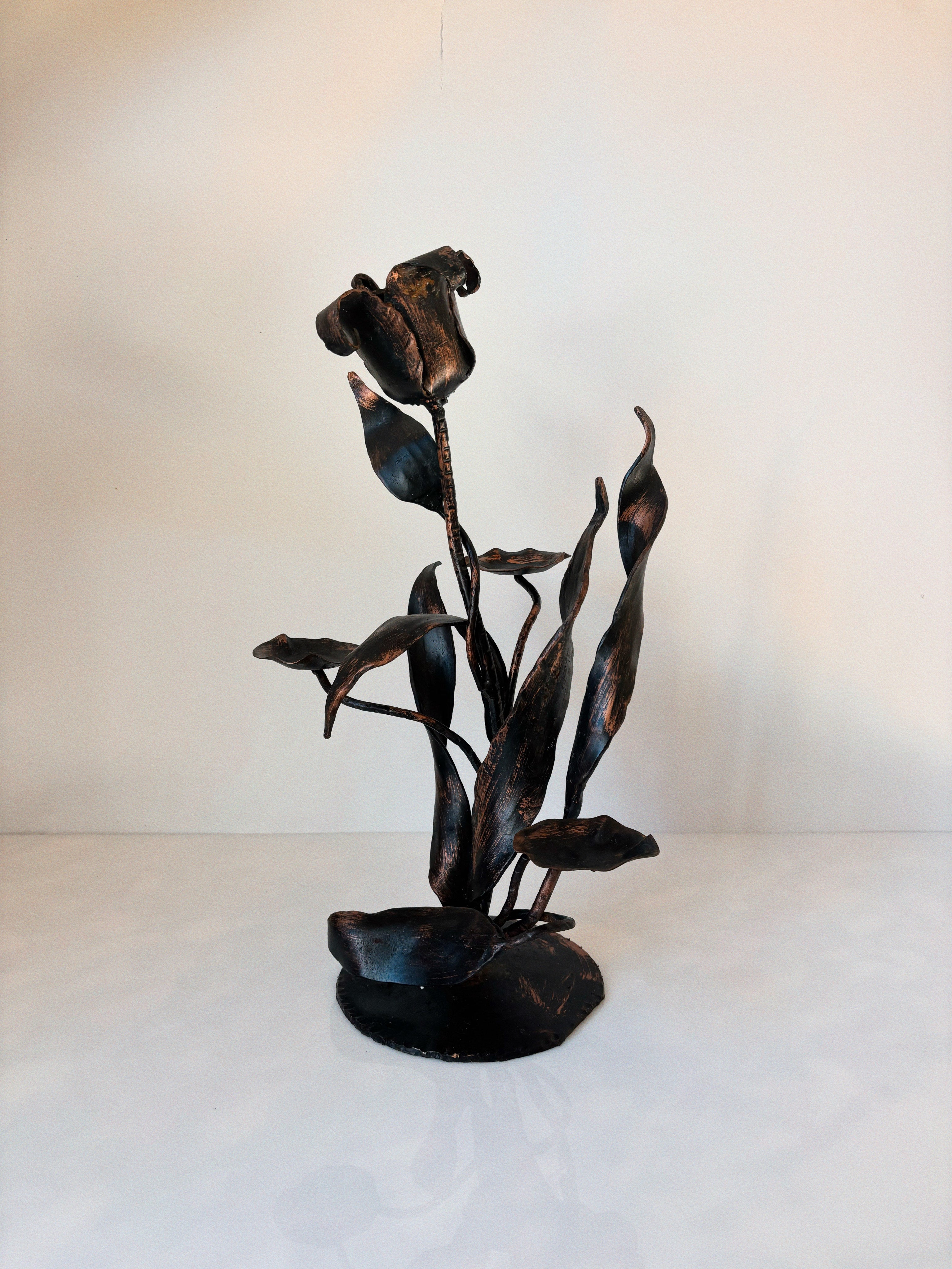 Folk Art Metal Tulip Candleholder, Poland — alternate view
