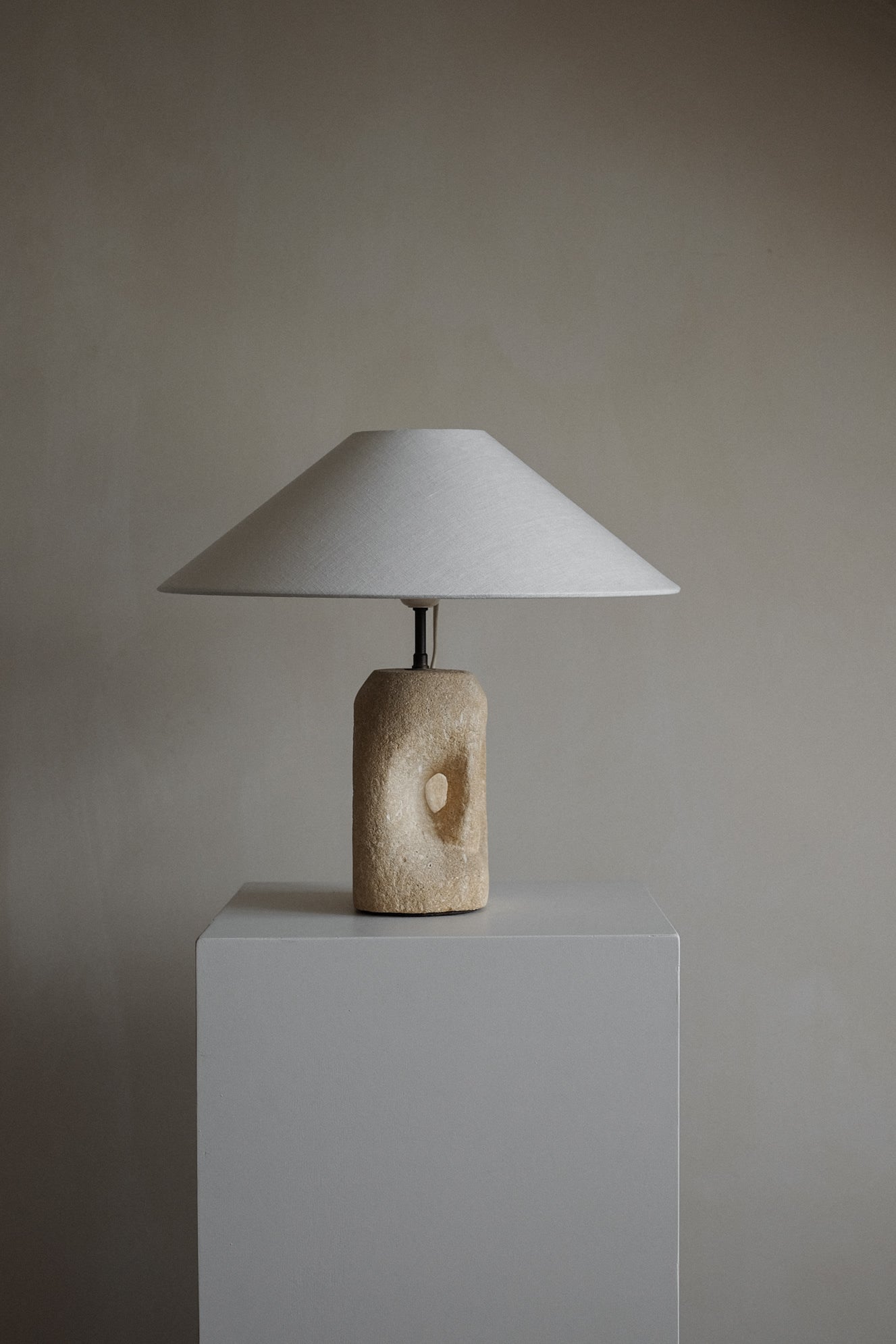 Table Lamp in Hand-Carved Stone by Pierre-Albert Tormos, 1970s — close-up