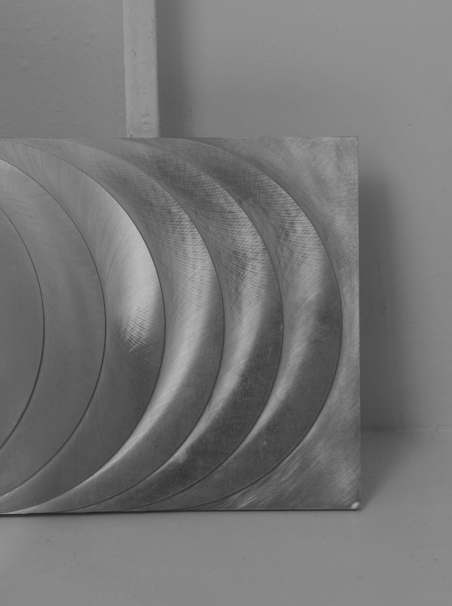 ‘The Sun’s Path' Steel Wall Sculpture By Anonymous French Artist Circa 1970 — top view of polished steel curves