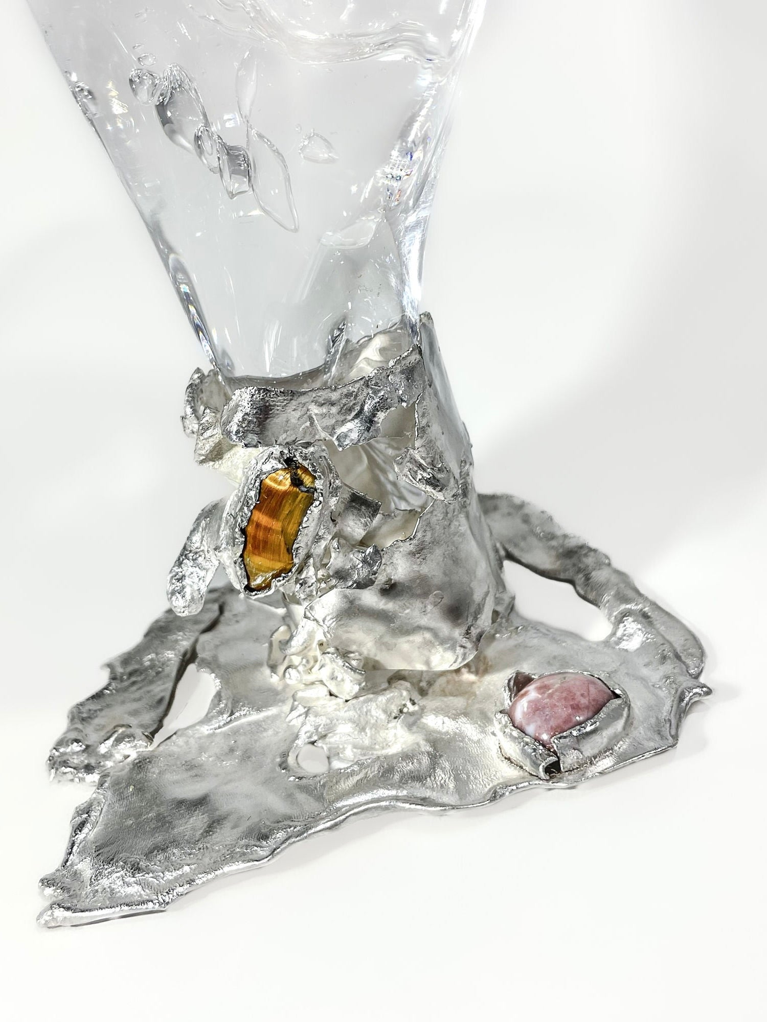 Jewelled Goblet no. 4 x Lindsey Fontijn — side angle of silver base with gemstones