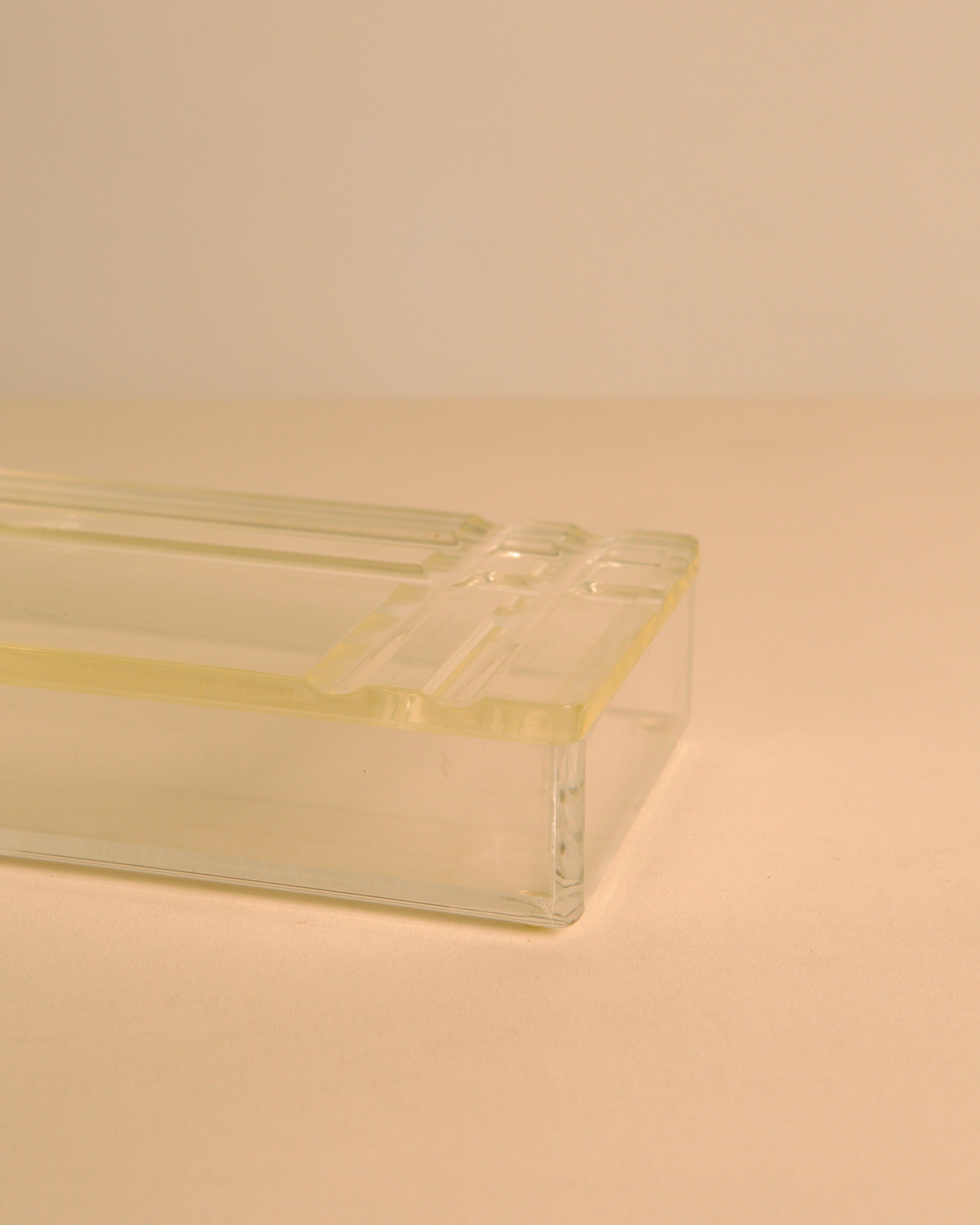 Italian rectangular box in patinated plexiglass, 1970s — close-up