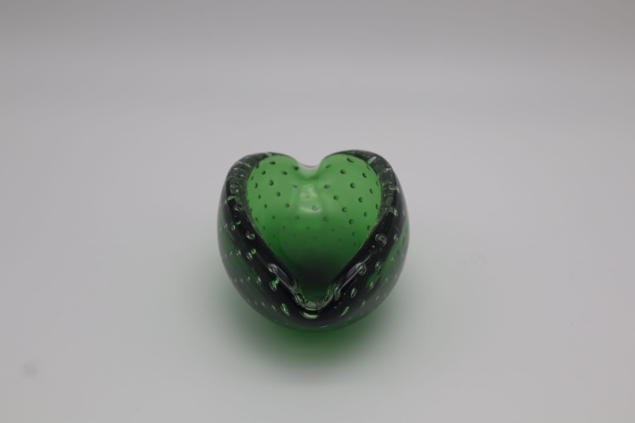 Green Sommerso Murano Glass Ashtray, Italy, 1960s — angled view highlighting green glass texture