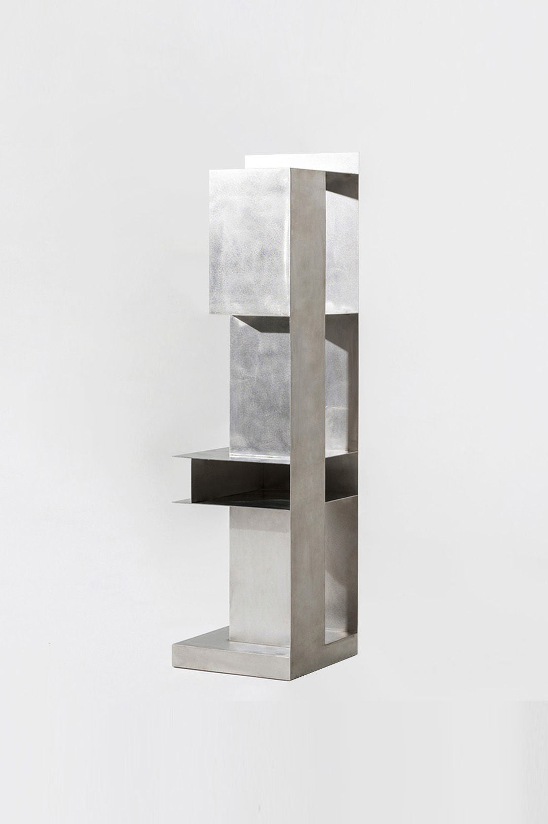 ZEN' Standing Shelf — angled view of brushed metal finish