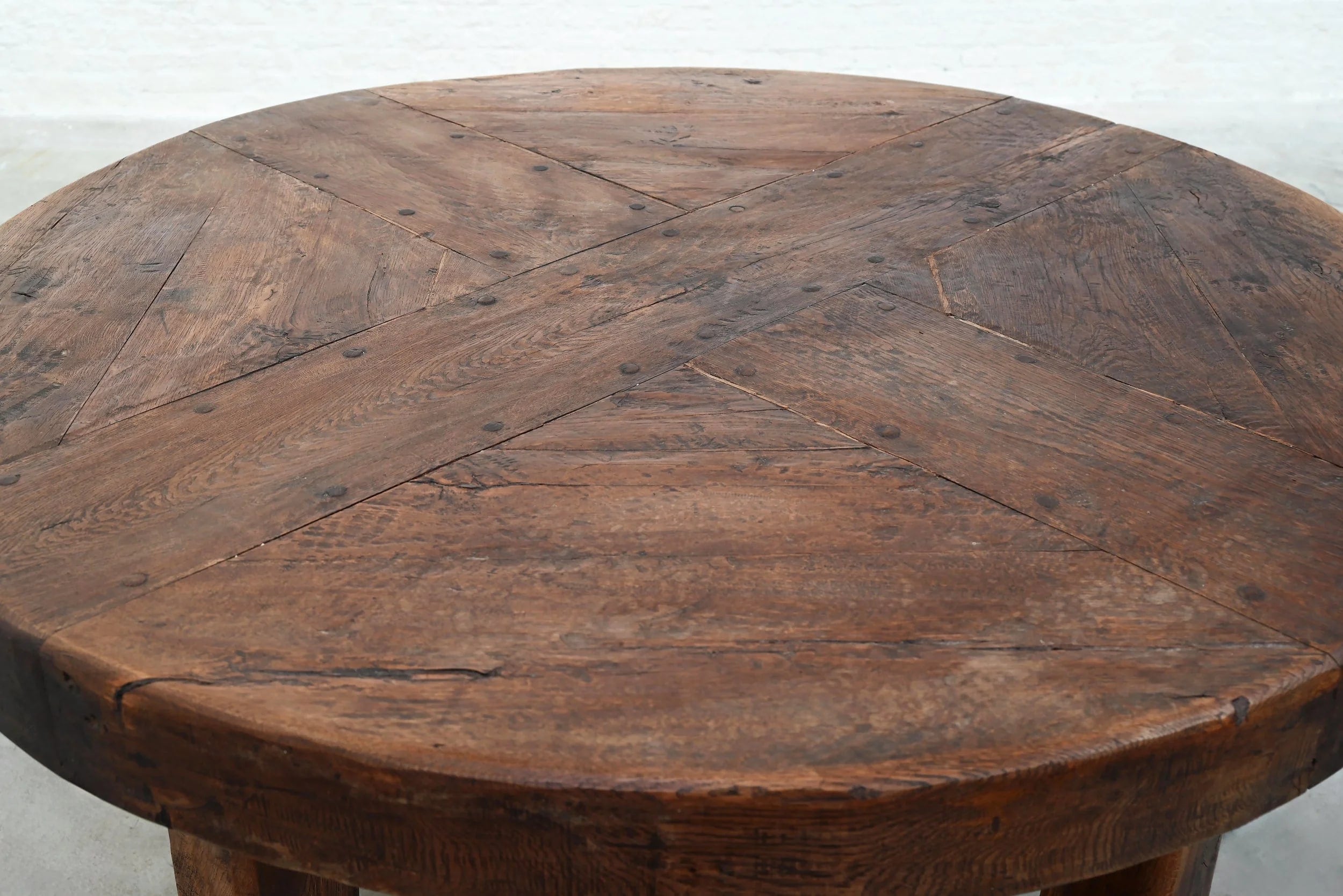 Rustic Wooden Dining Table, France 1920s — close-up of textured wooden surface