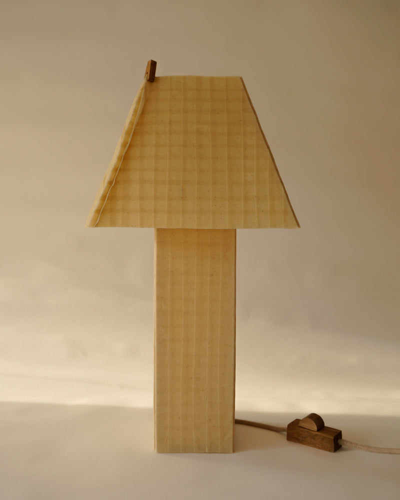 Modern bamboo Grid table lamp with geometric shade by Basia Pruszyńska
