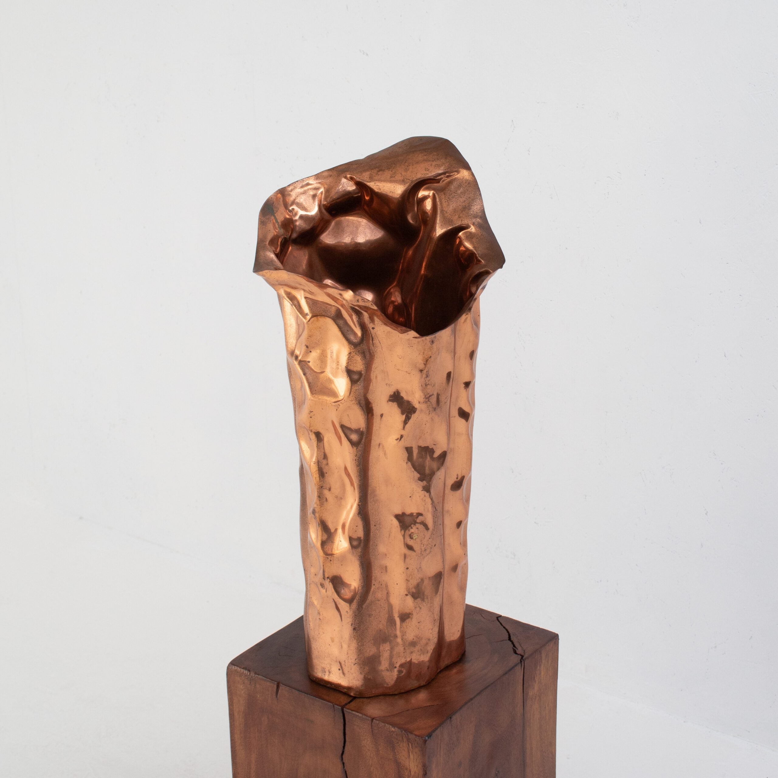 Bragalini Hammered Copper Vase — side angle showing textured copper surface
