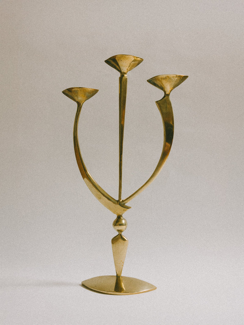 Mid-Century Brass Triple Candleholder, Germany - c. 1950s by Trove Paris | The Oblist