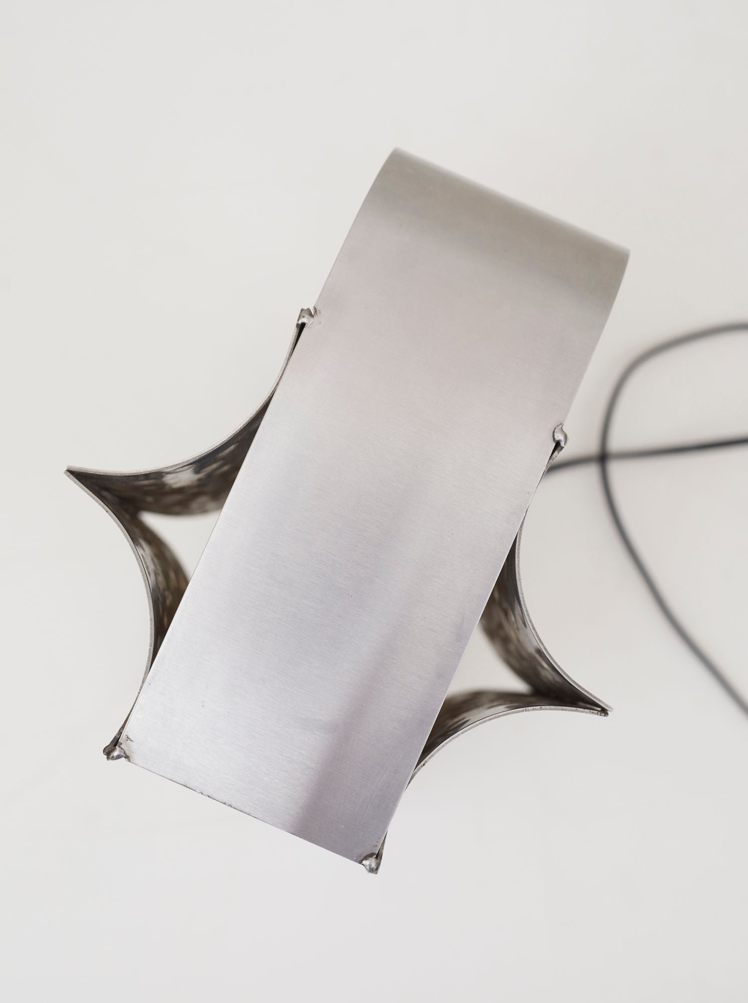 One of a Kind French Artisanal Stainless Steel Table Lamp Vintage Circa 1970 — top view highlighting stainless steel finish