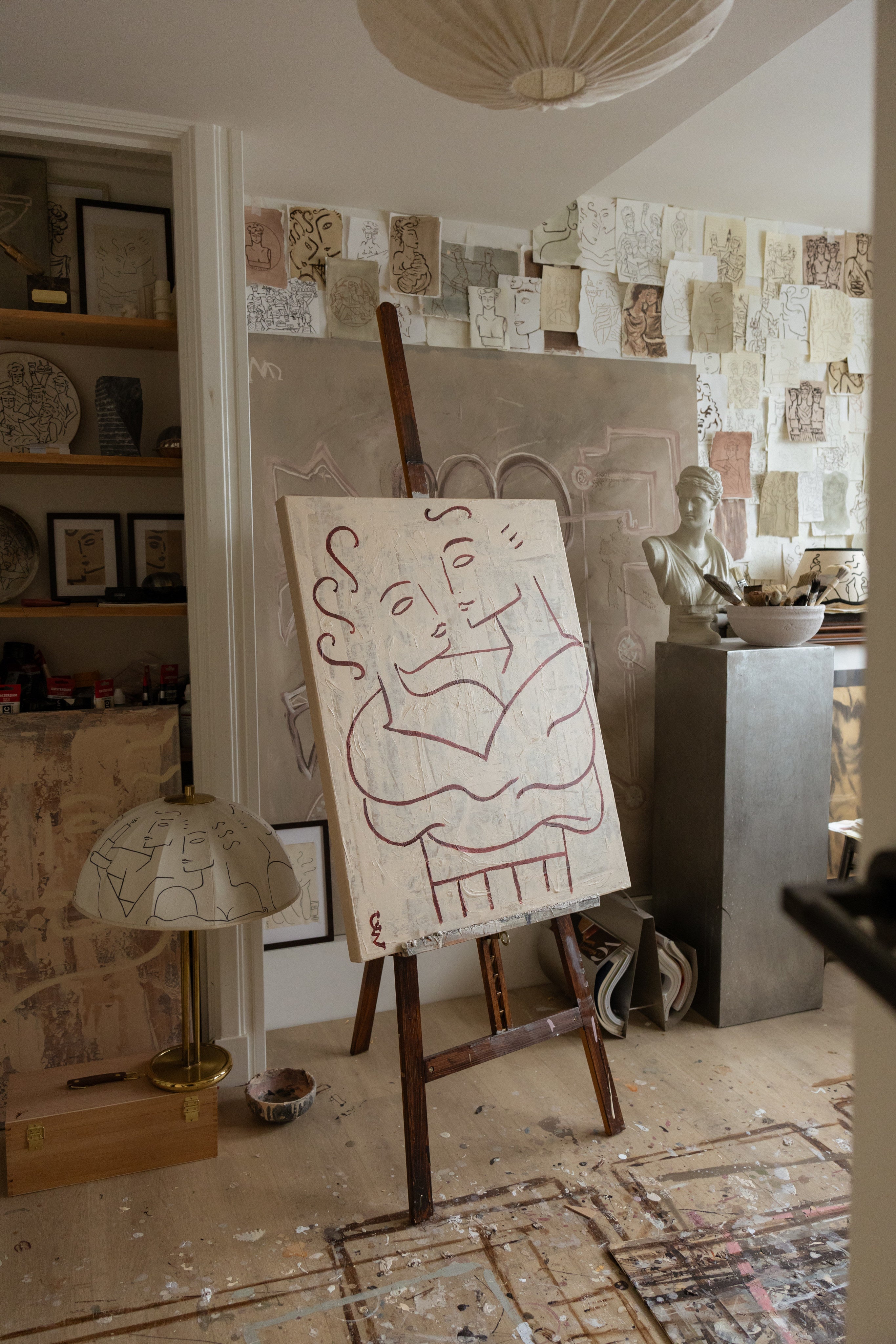 Le Cocoon — painting on easel in artist's studio