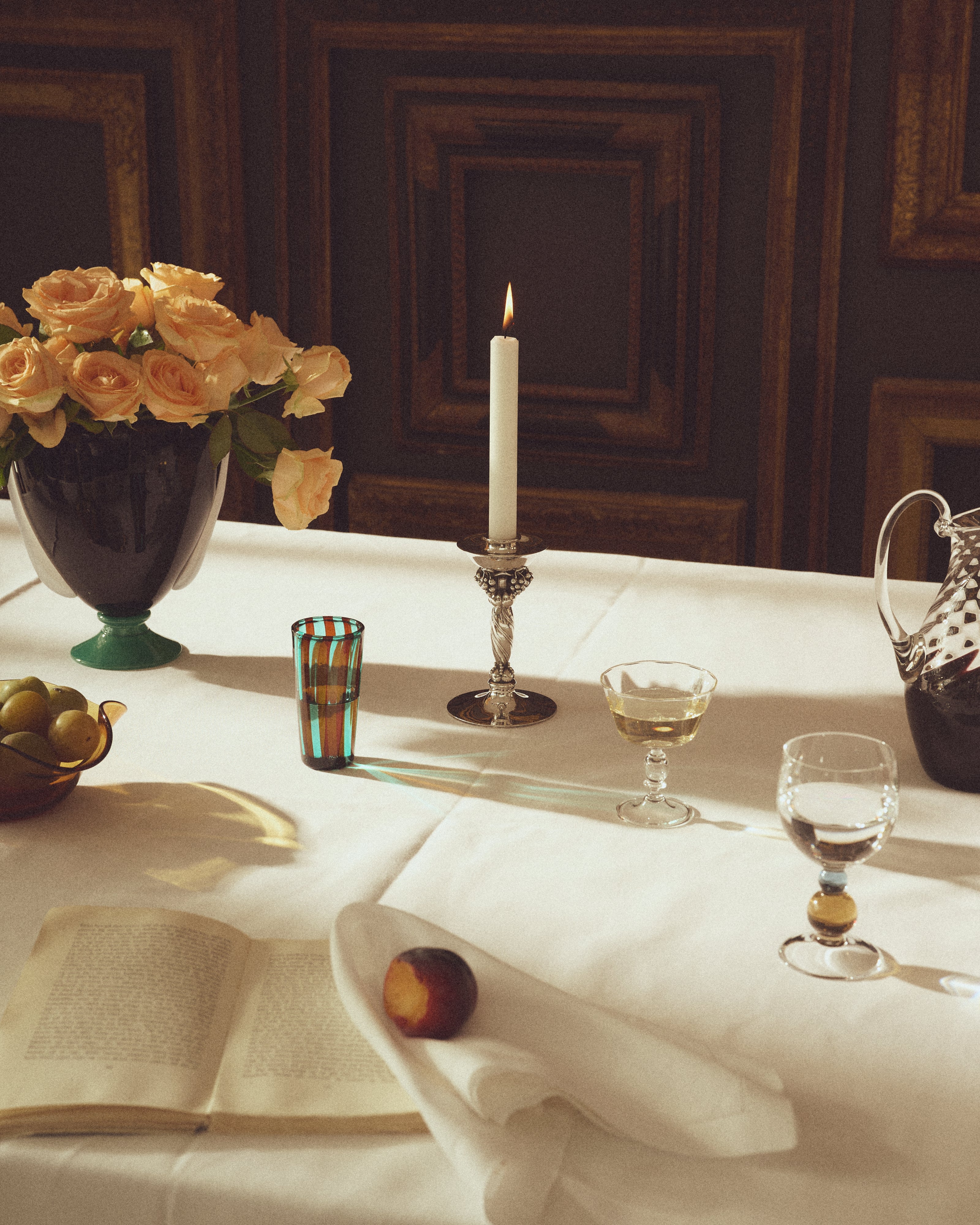 Alban Champagne Glass - Set of Four — top view on elegant dining table