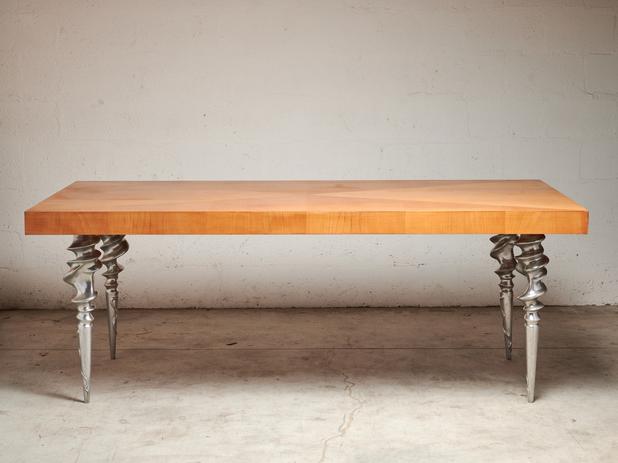 Post-Modern Table with Marquetry Top and Cast Aluminum Legs, 1980's