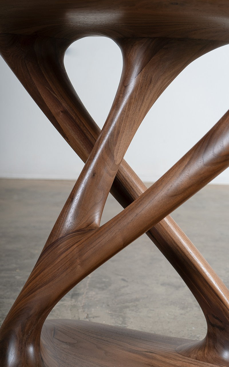 Kova Console in Walnut wood Natural Stain — close-up of curved wooden legs
