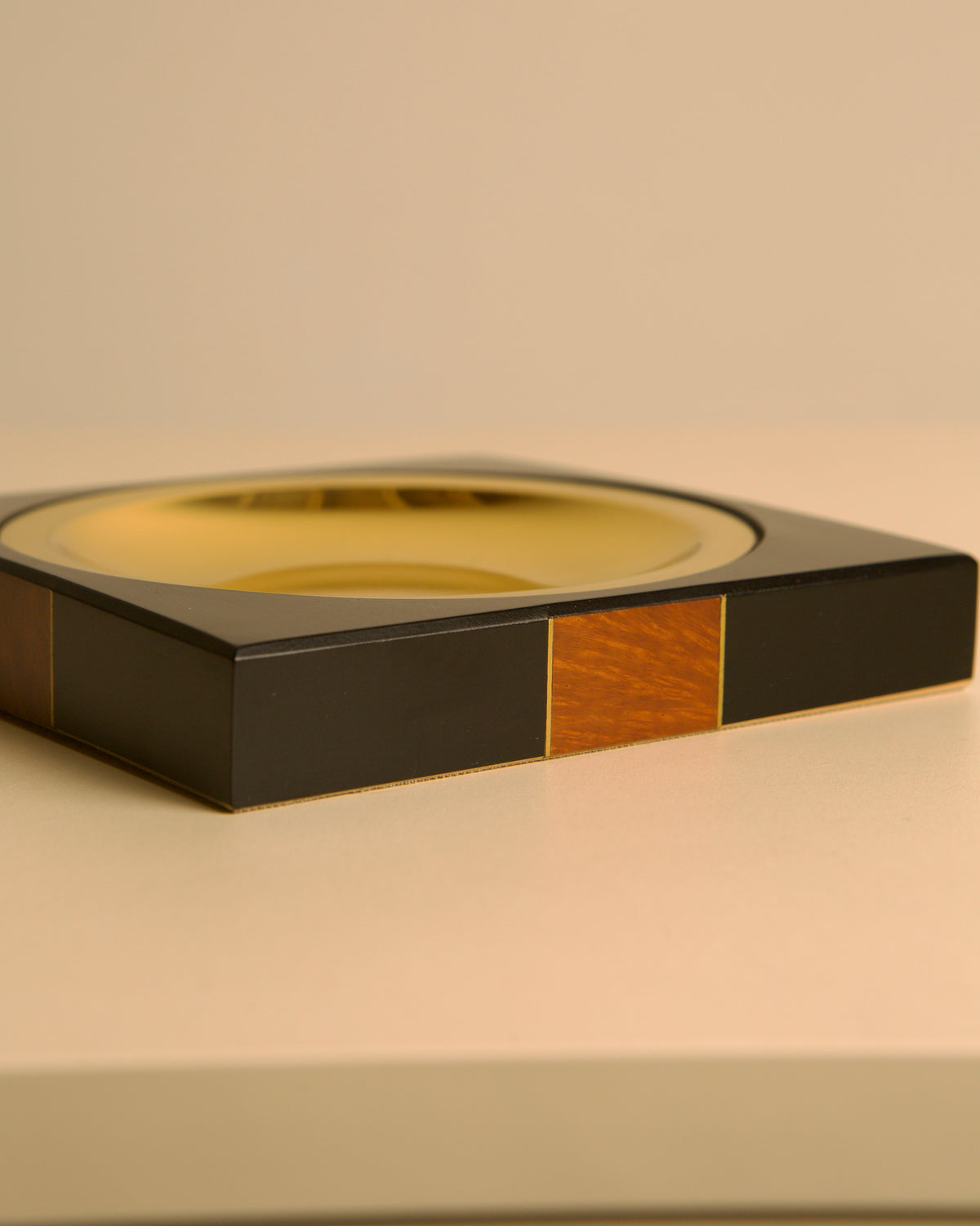 Italian wood and metal catchall tray, 1970s — close-up