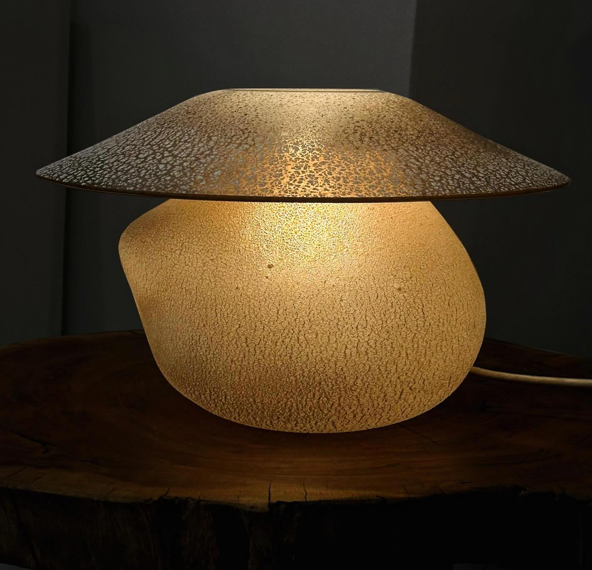 The Scavo Lamp — back view highlighting textured glass shade