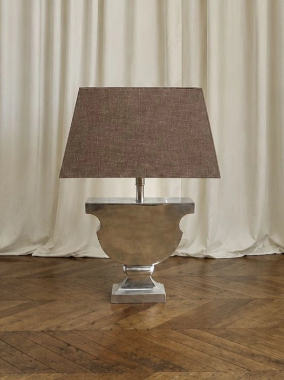 1990s Dutch Table Lamp in Cast Aluminum and Fabric — side angle