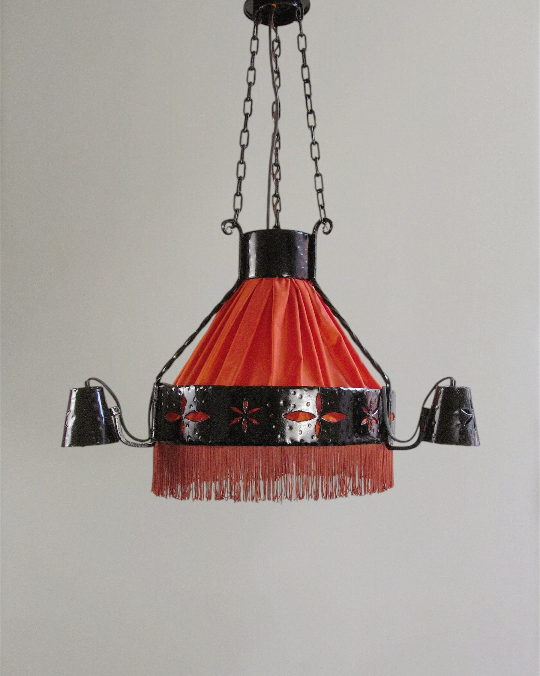 Art Nouveau Chandelier c.1900-1920 by Myakin | The Oblist — handcrafted metal and orange fabric