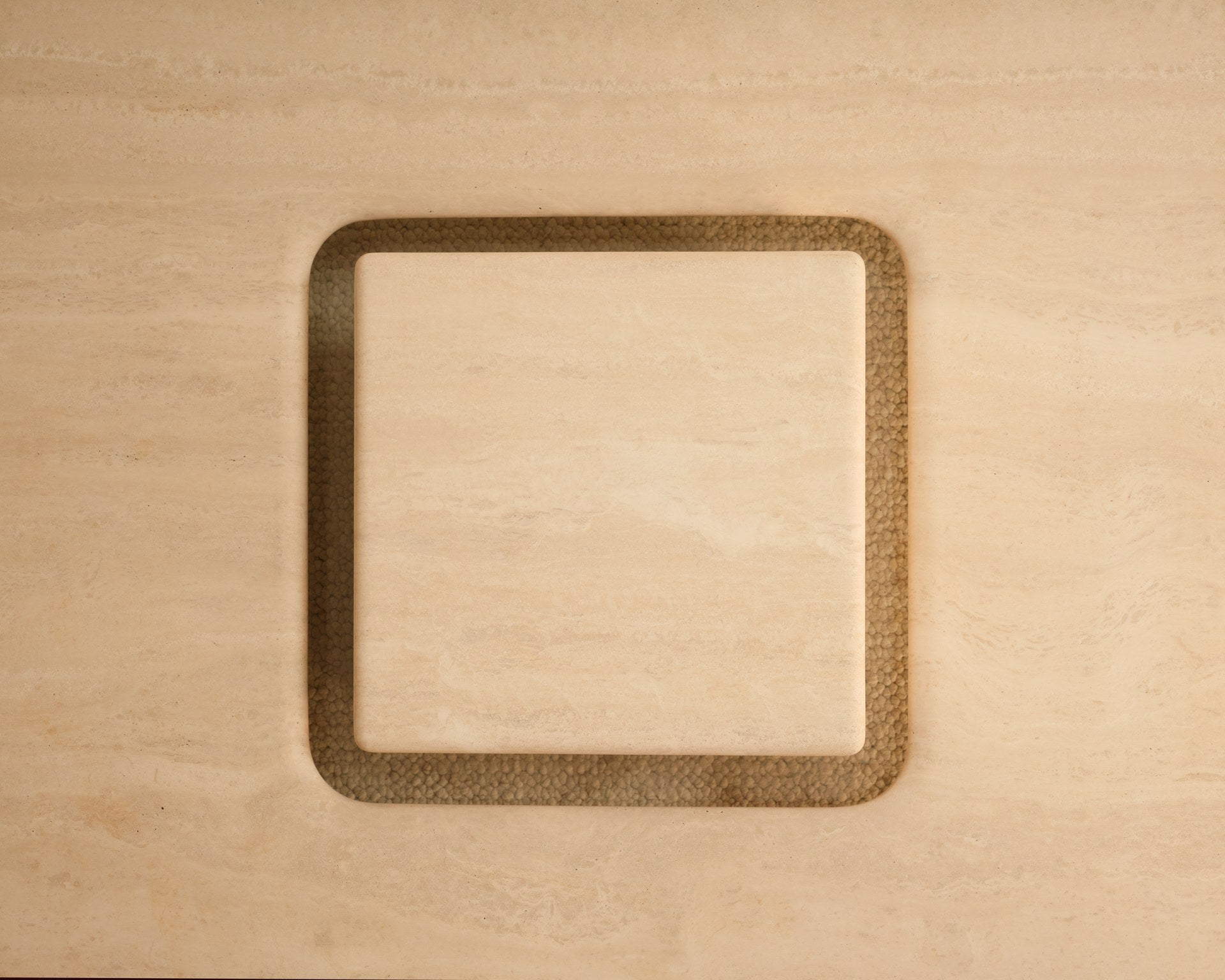 Saturn travertine coffee table square frame detail view