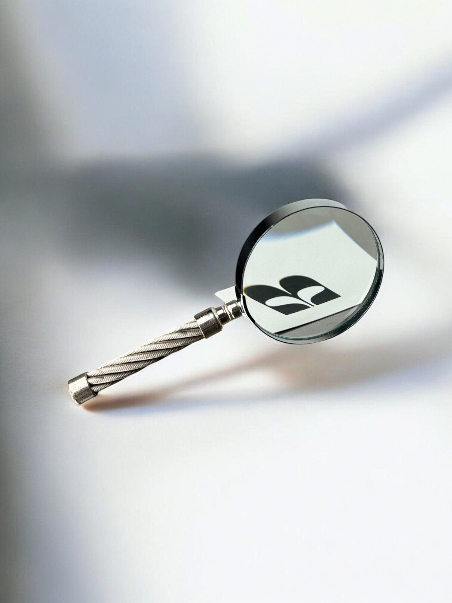 Rope Motif Magnifying Glass, France, 1970's — side angle with silver handle