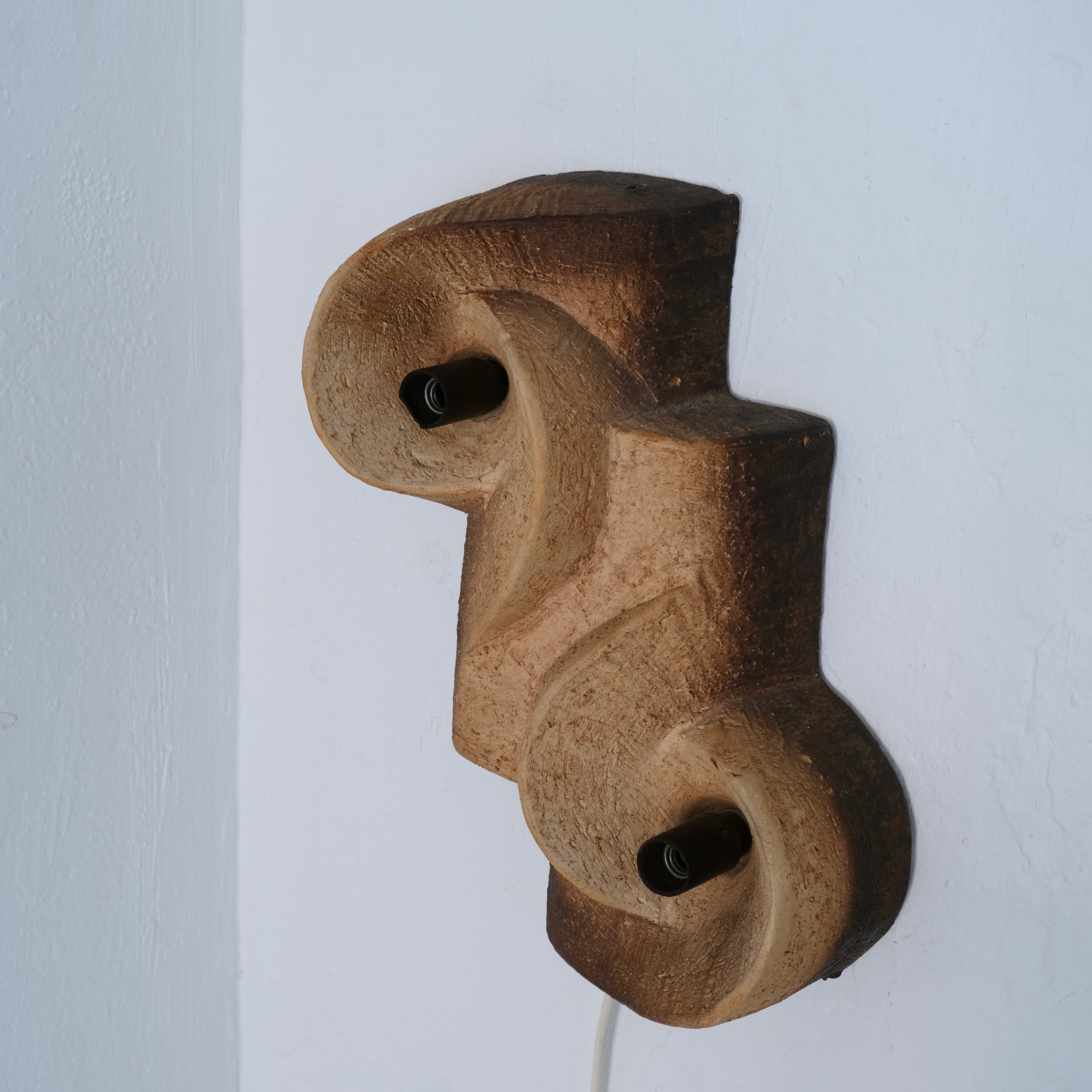 Brutalist Ceramic Wall Sconce, Netherlands, 1960s — back view highlighting textured ceramic design