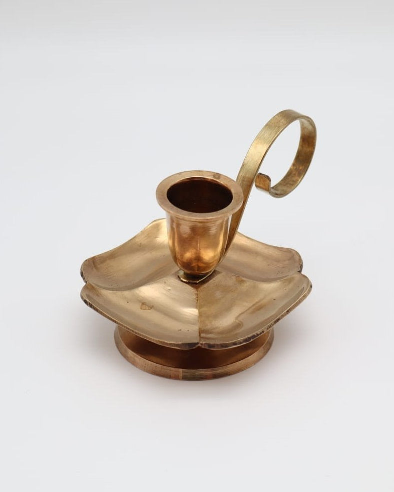 Mid-Century Scalloped Brass Chamberstick with Finger Loop Handle by Forma Finds | The Oblist