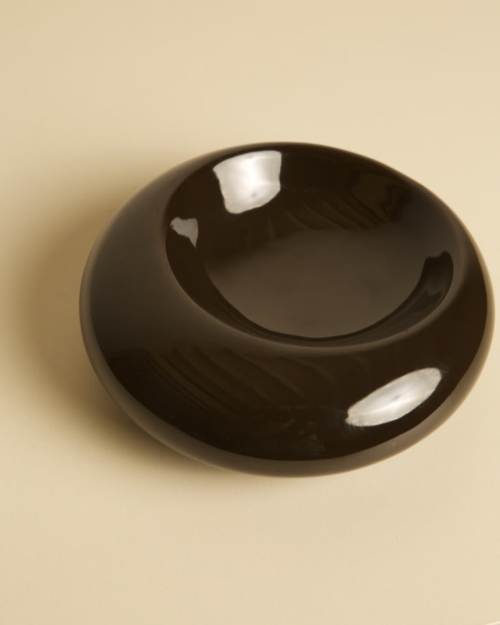 Italian Dark Brown Ceramic Vide-poches by Sicart, 1960s — top view on neutral background