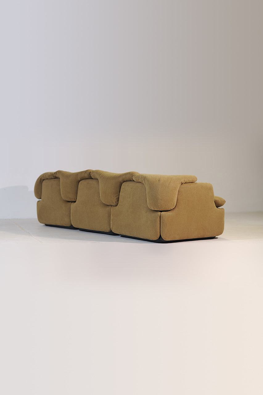 Alberto Rosselli for Saporiti Confidential 3-Seater Sofa in Olive Linen, Italy, 1970s