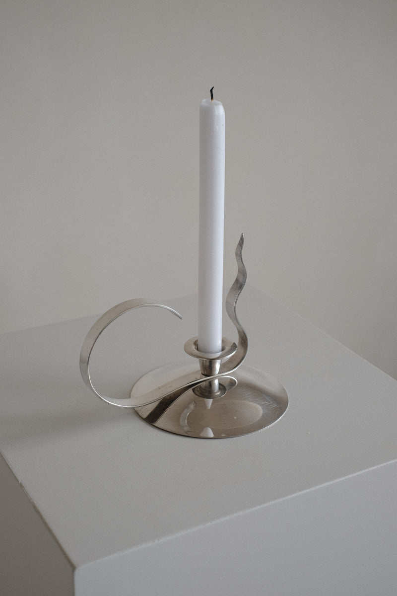 Silver-Plated Candle Holder — close-up view of curved design on pedestal