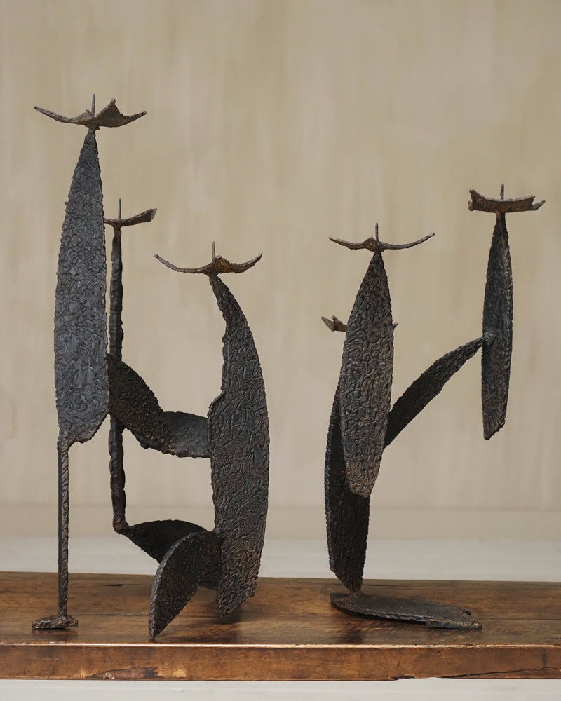 Pair of Sculptural Brutalist Candle Holders — detail view