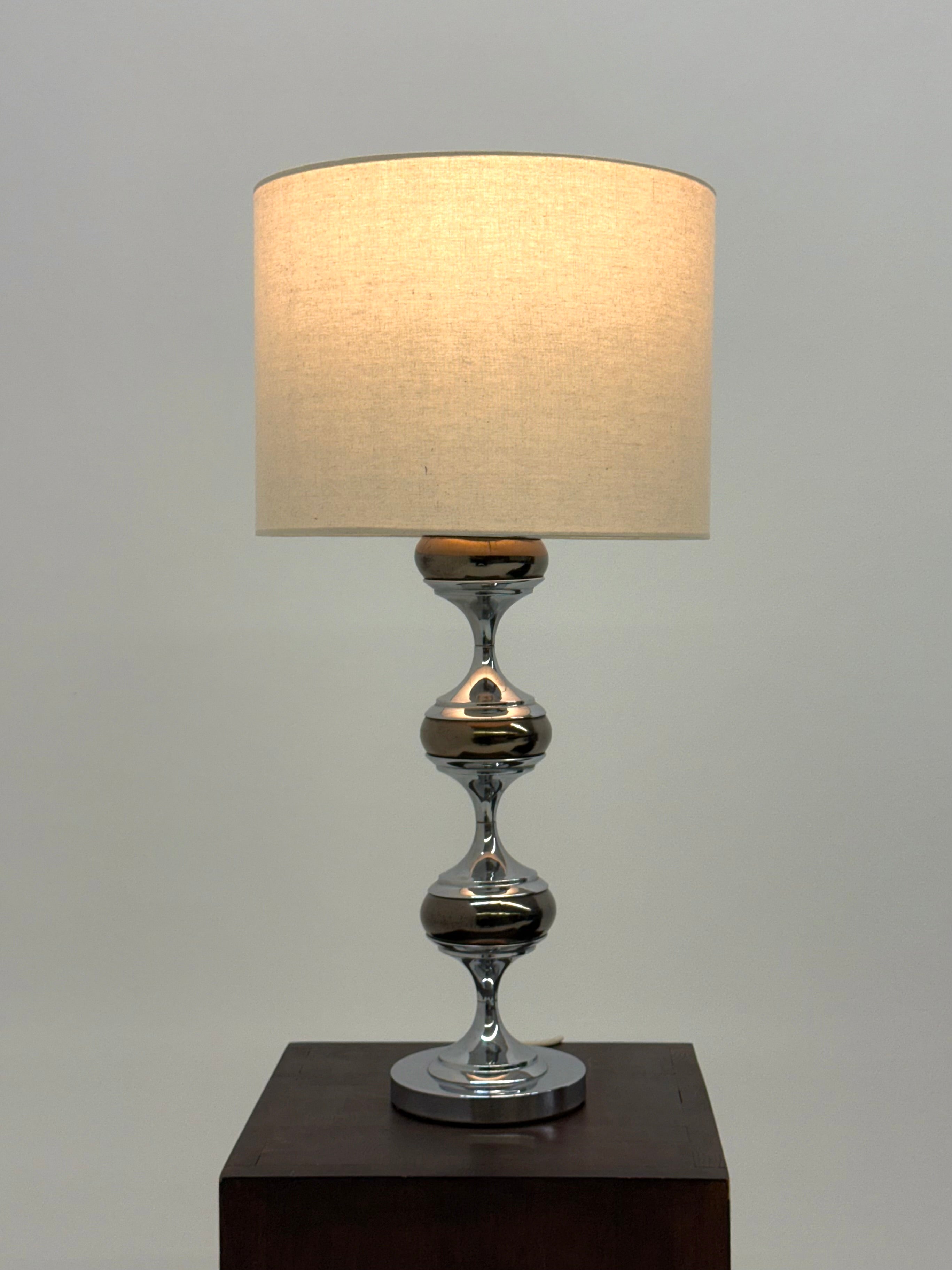 Space Age table lamp with chrome sculptural base — side angle