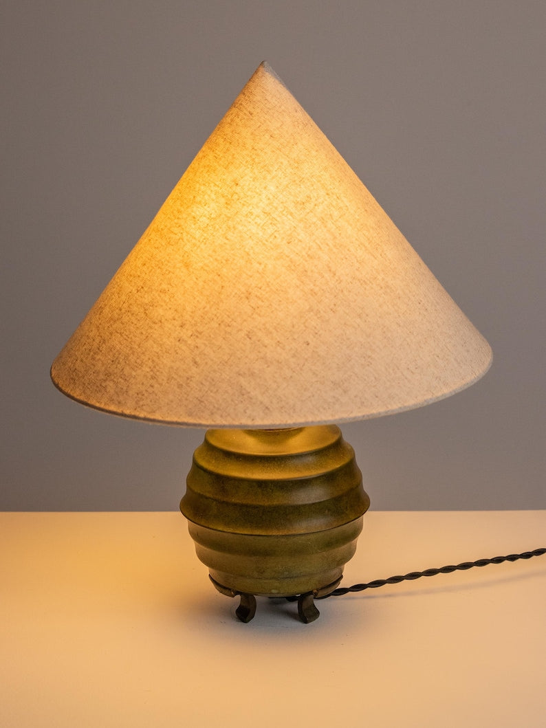 Art Deco Ribbed Metal Table Lamp — side angle