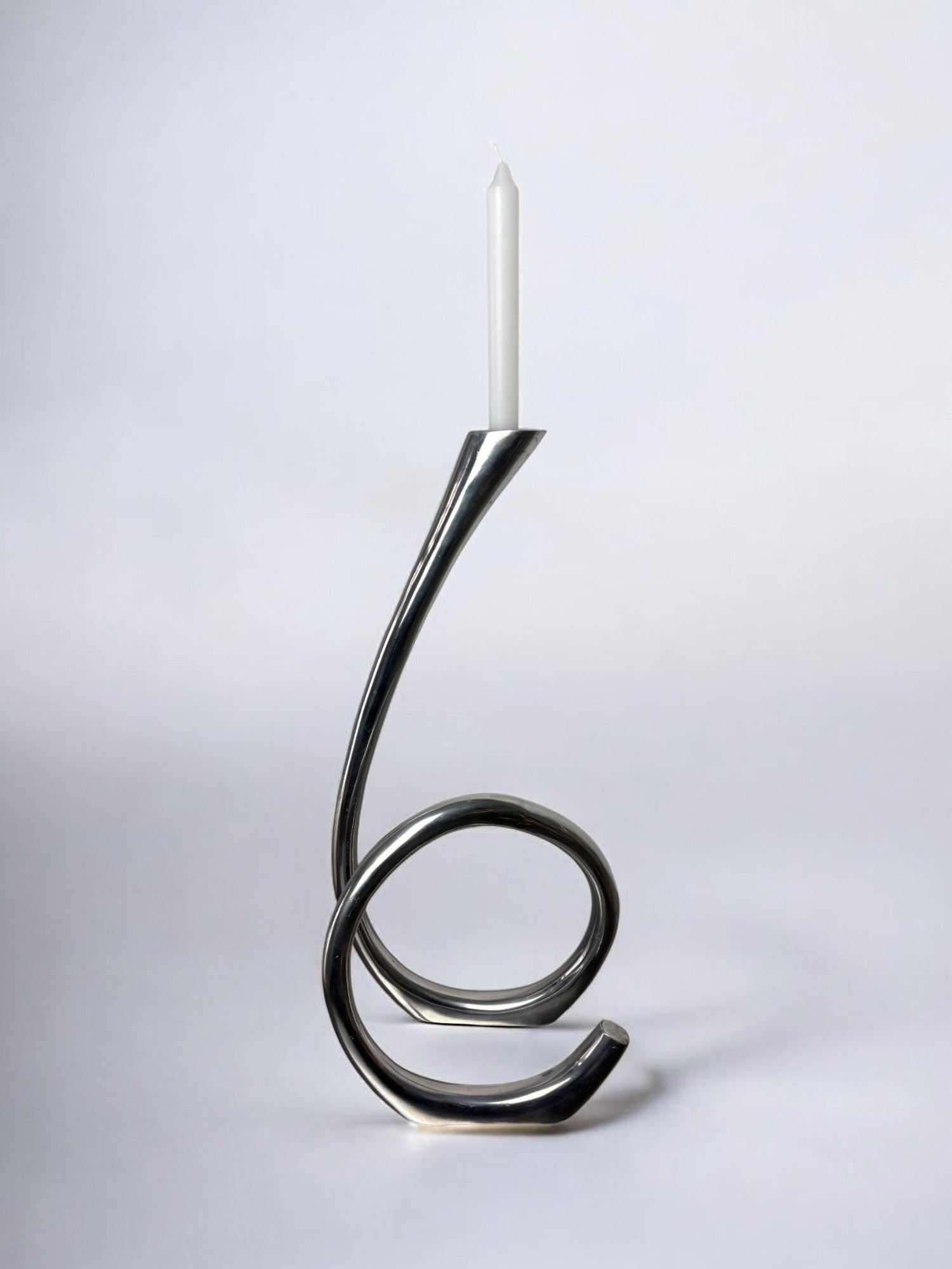 XL Biomorphic candleholder, solid aluminum, Spain, 1970 — side angle