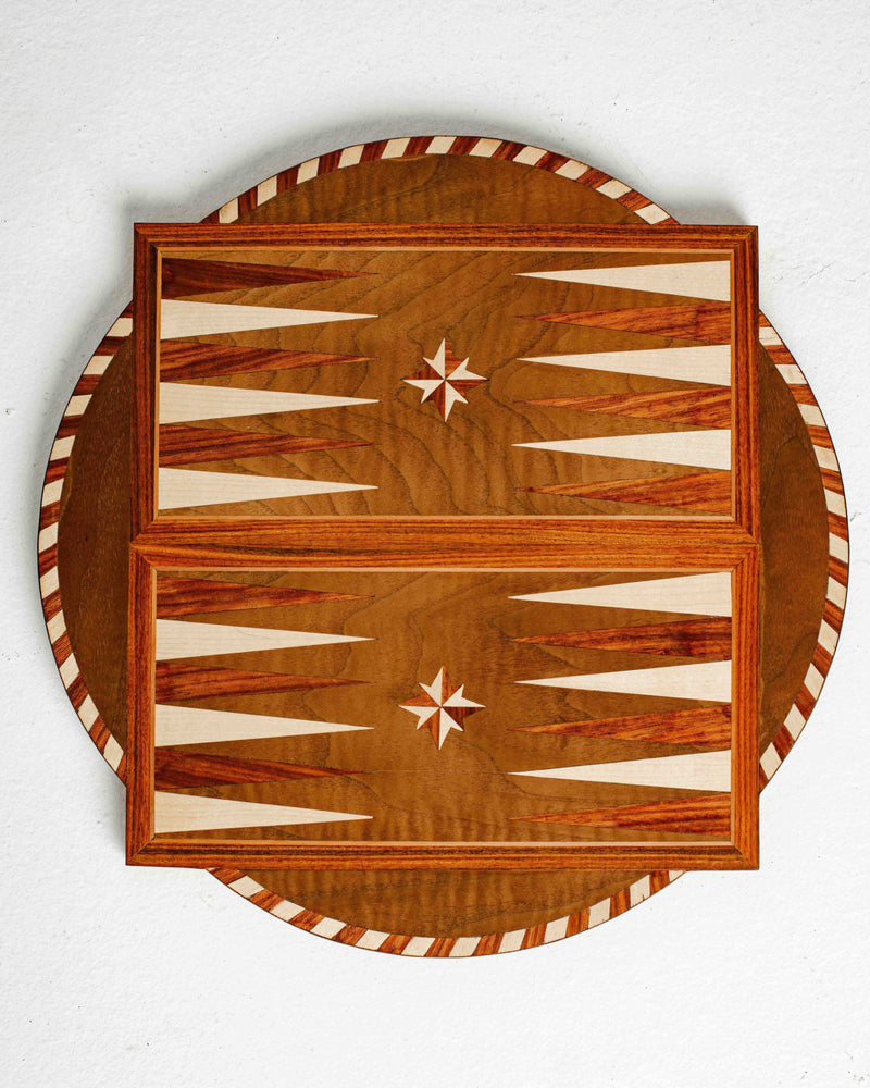 Navigator backgammon table with geometric wood inlay and star motifs