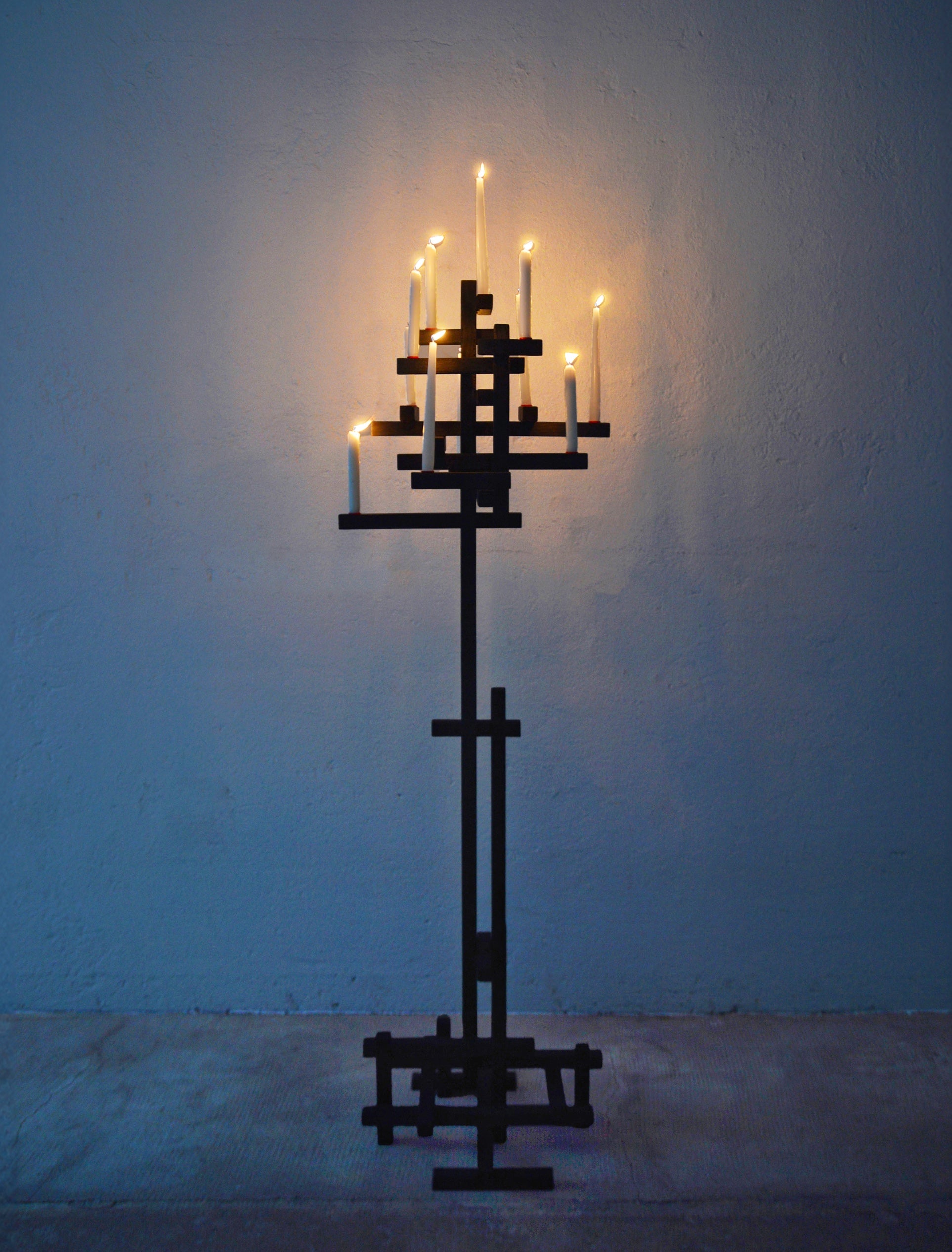 TETRIS CANDELABRUM — top view of black metal candle holder