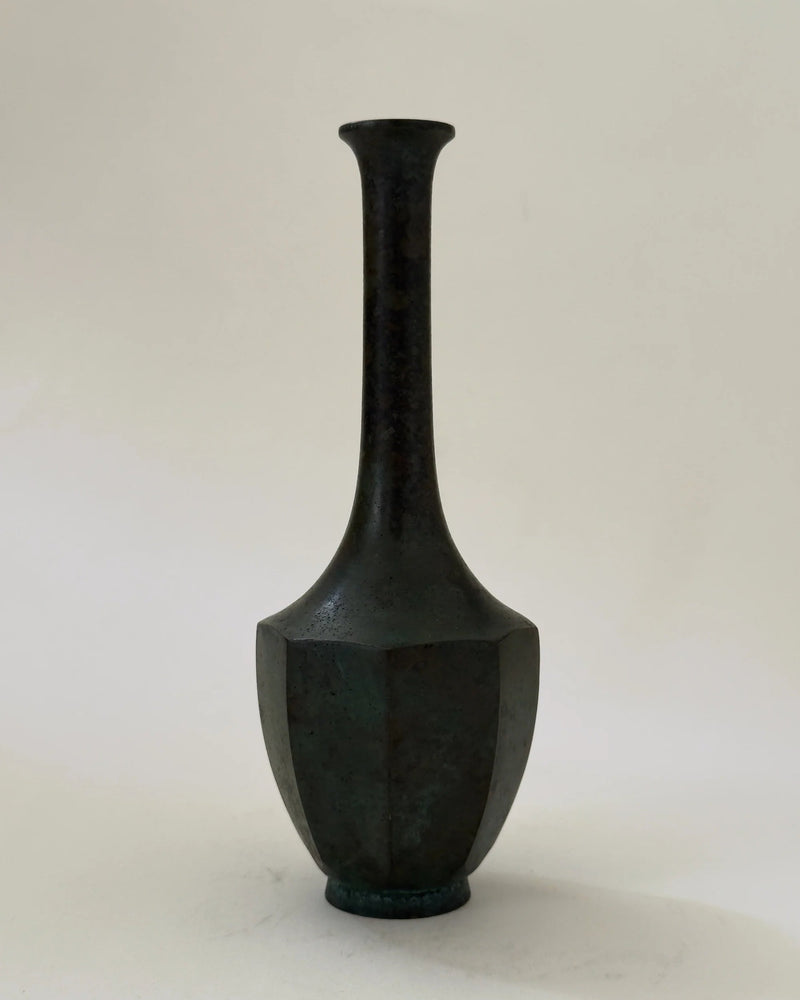 Rare Japanese Hexagonal Bronze Vase by Galerie Storm | The Oblist — handcrafted dark bronze finish