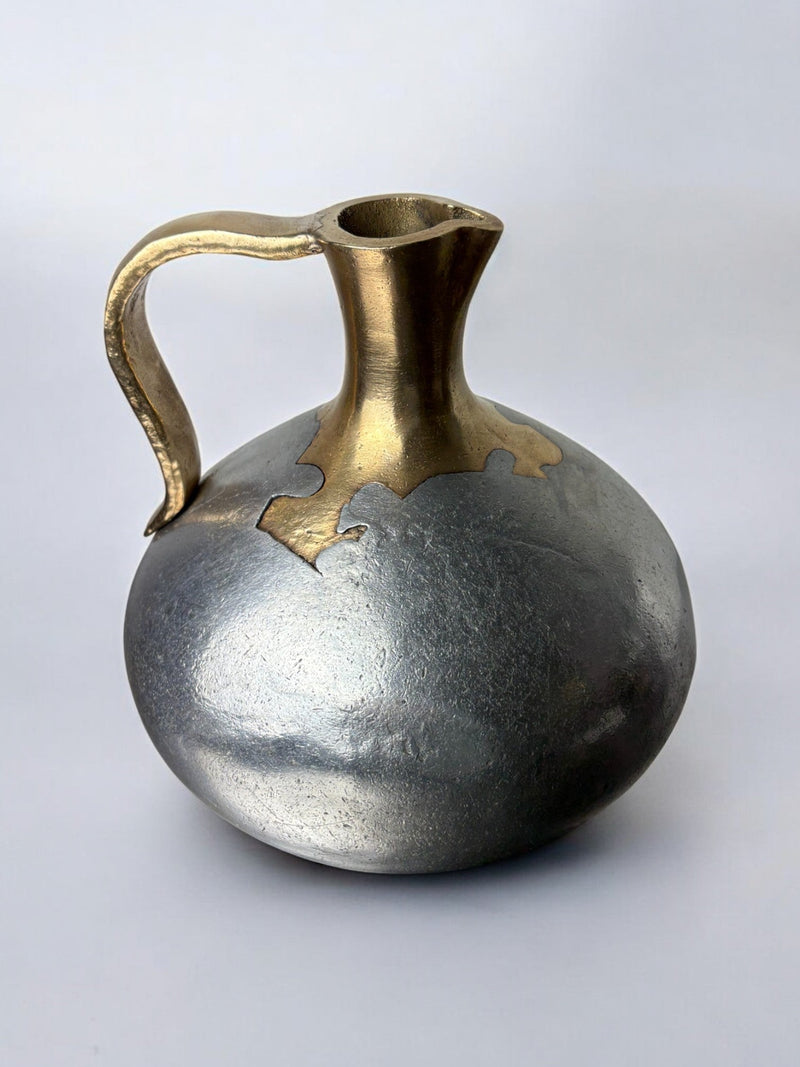 Brutalist Pitcher by David Marshall, 1970s — close-up of textured metal surface