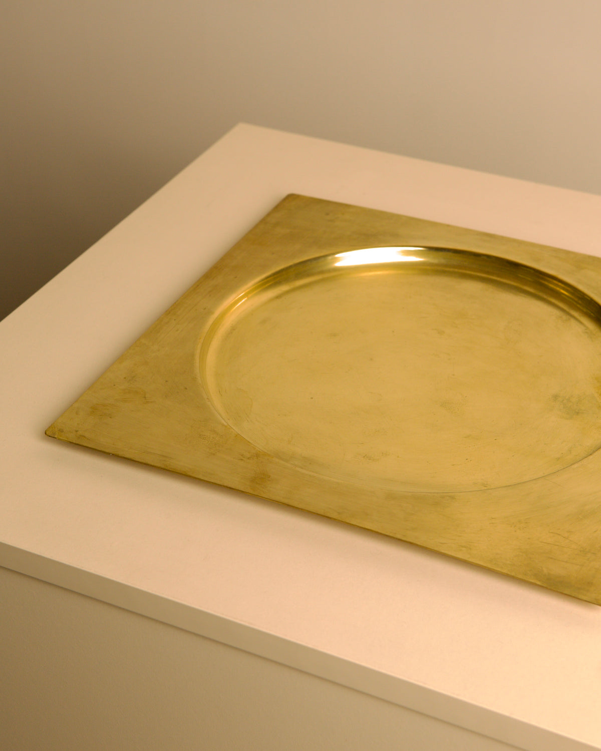 Large Italian square brass catch-all, 1960s — side angle