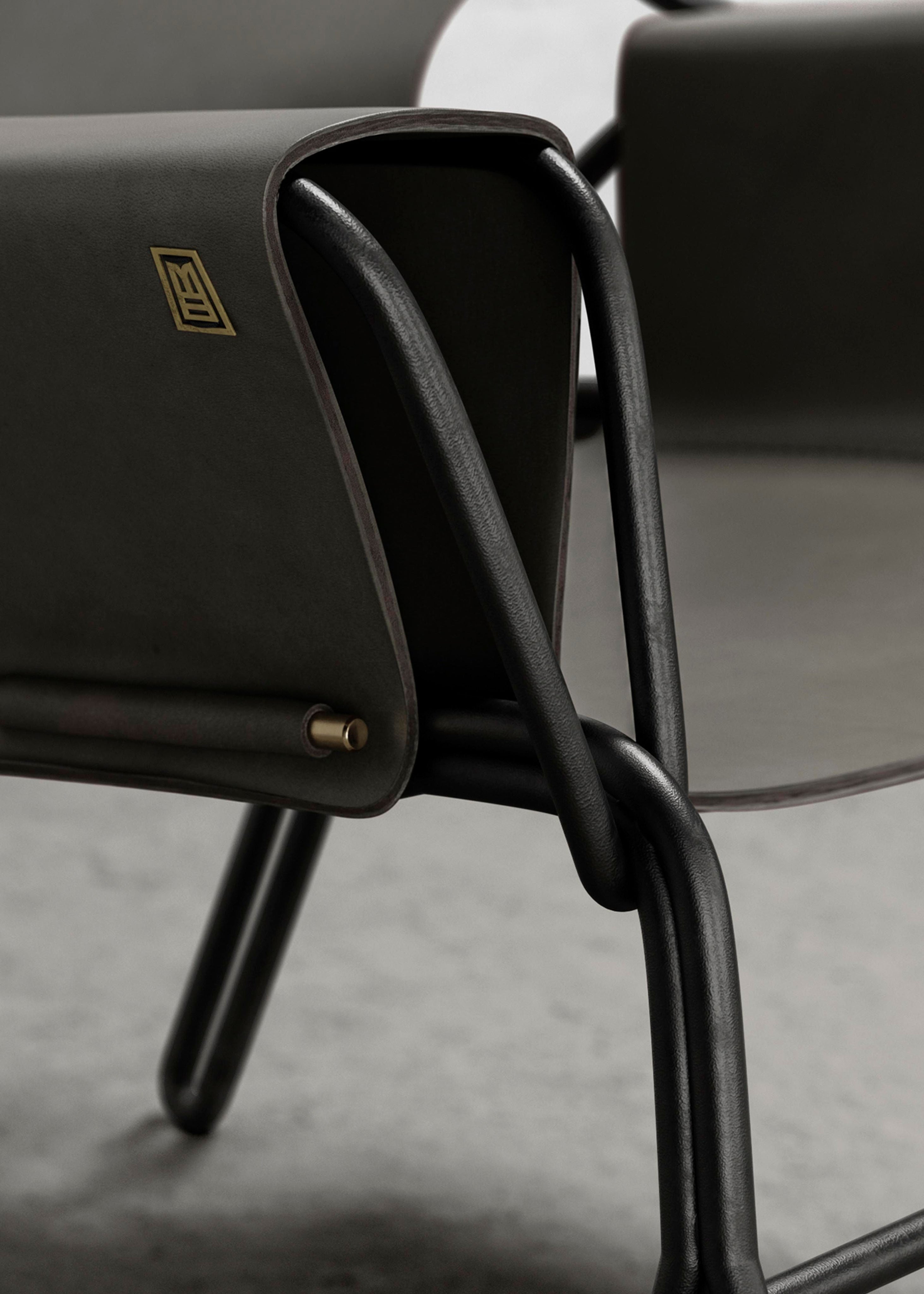 PERFIDIA_02 Olivo Thick Leather Sling Lounge Chair — side angle
