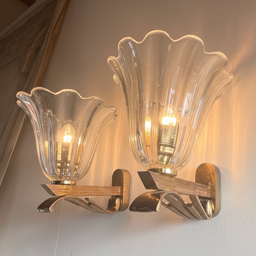 Pair of Murano Glass Wall Lights, Attr. Barovier & Toso, Italy c.1960 — side angle