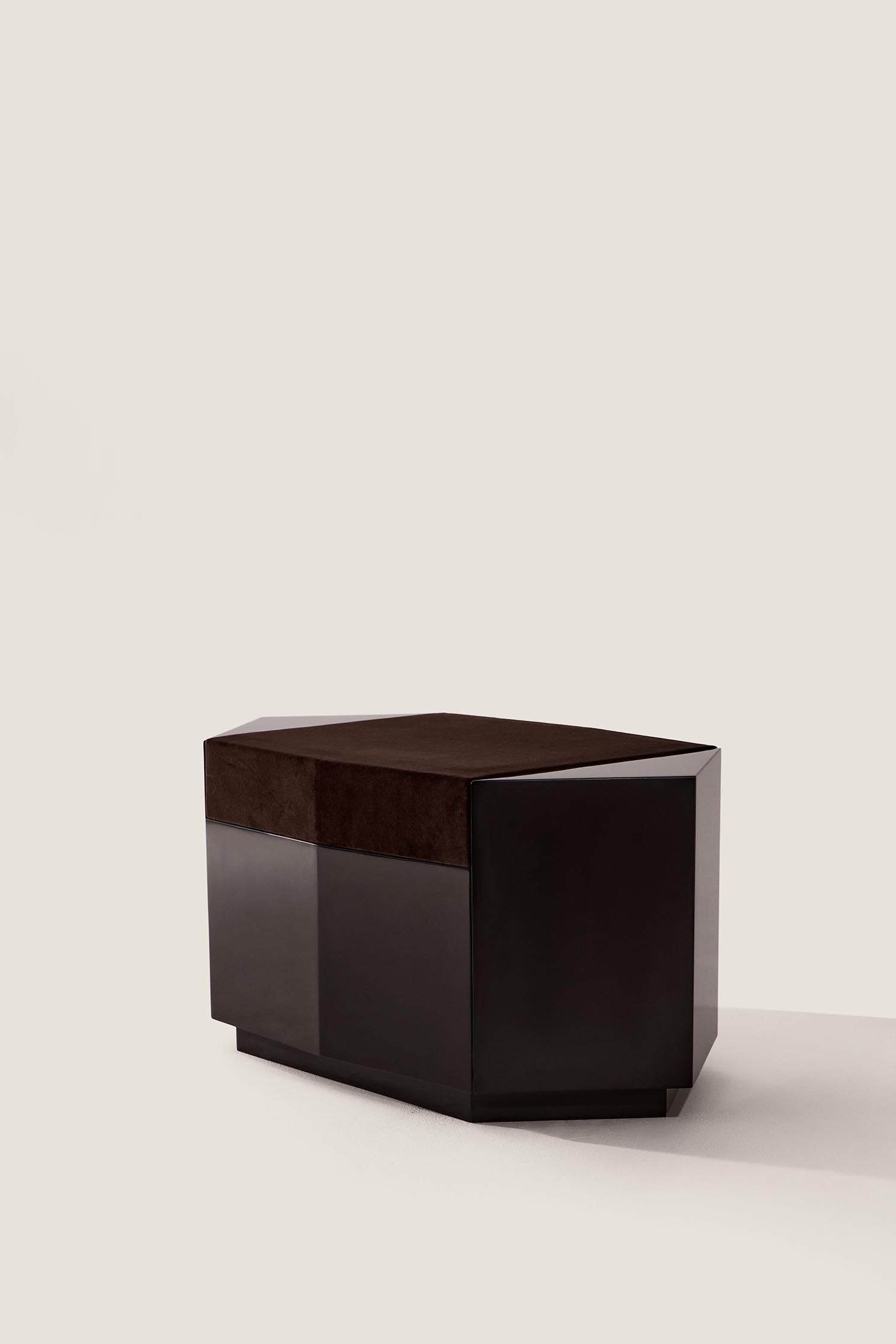 Ame I' Lacquer Ottoman — side angle showing dark lacquer finish