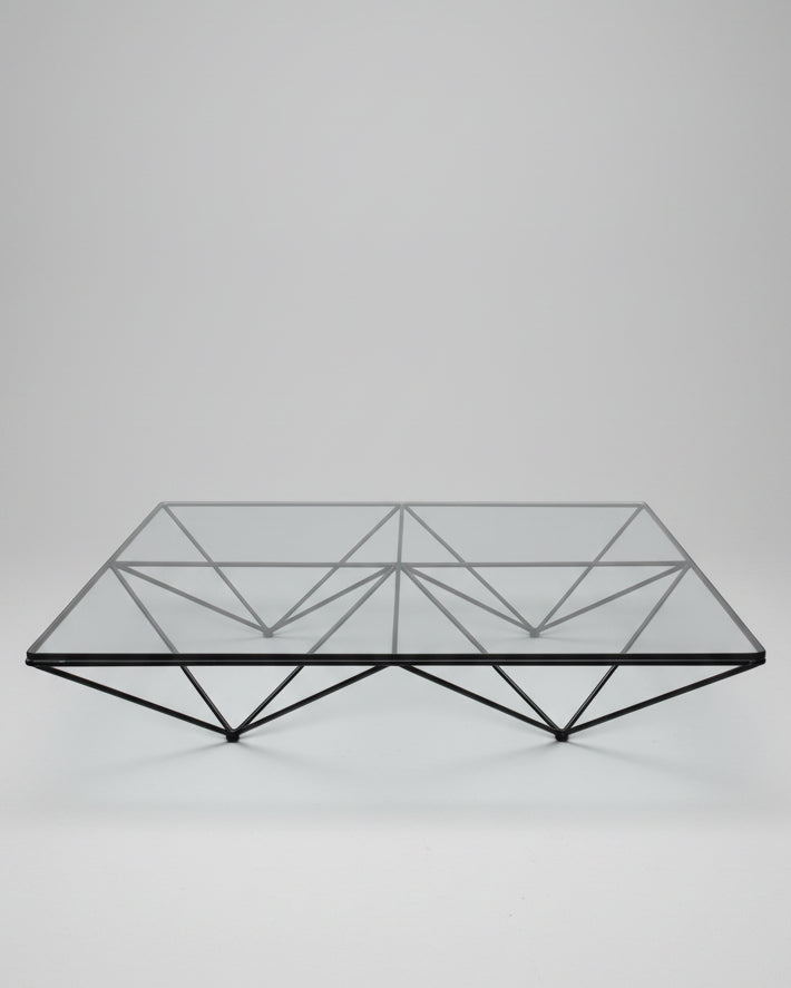 Alanda Coffee Table by Paolo Piva for B&B Italia, c.1980 | The Oblist — glass top, black metal base
