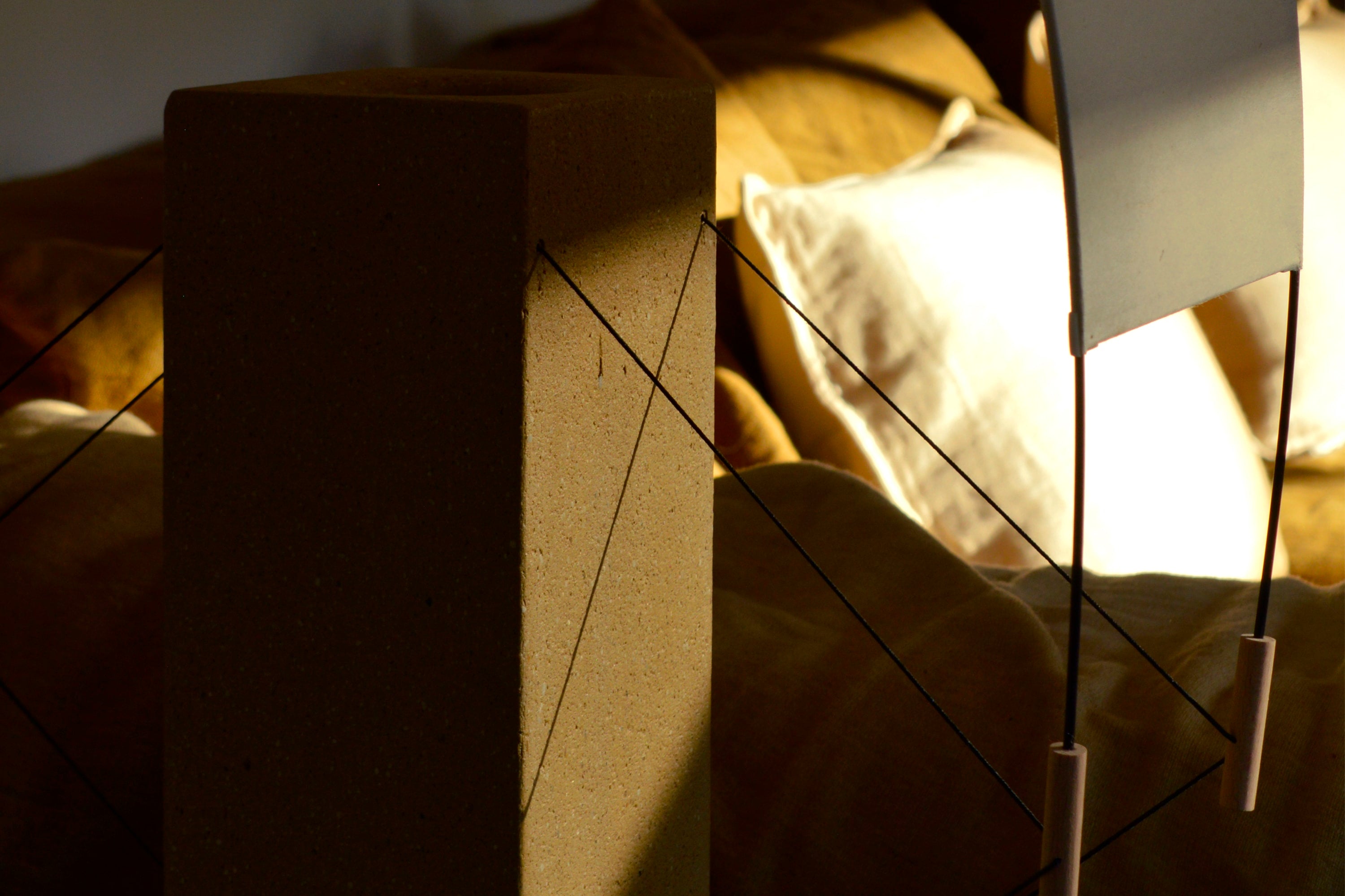 Coastal Modern Table Lamps in Raw clay - Lumia - Collection Aura — back view highlighting raw clay texture and wire details