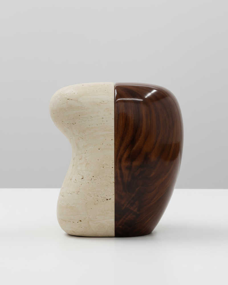 Yosho Travertine And Wood Side Table by Marbera | The Oblist — modern travertine and wood design