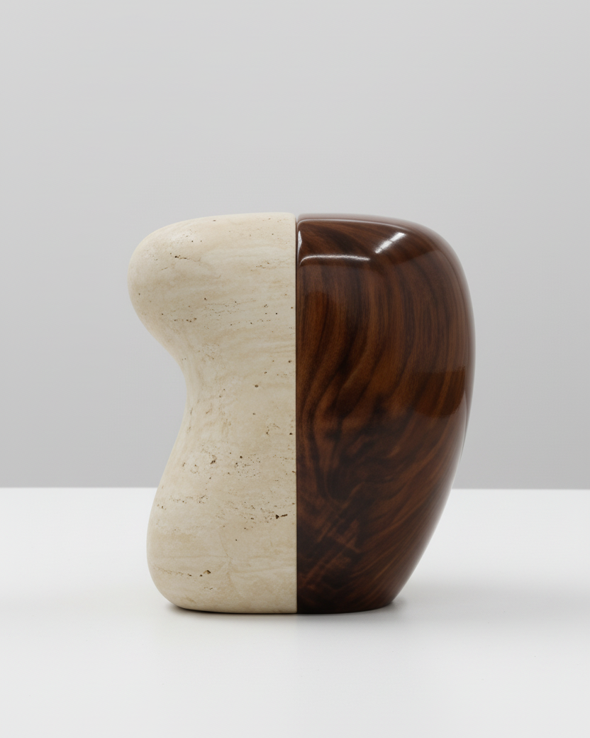 Yosho Travertine And Wood Side Table by Marbera | The Oblist — modern travertine and wood design