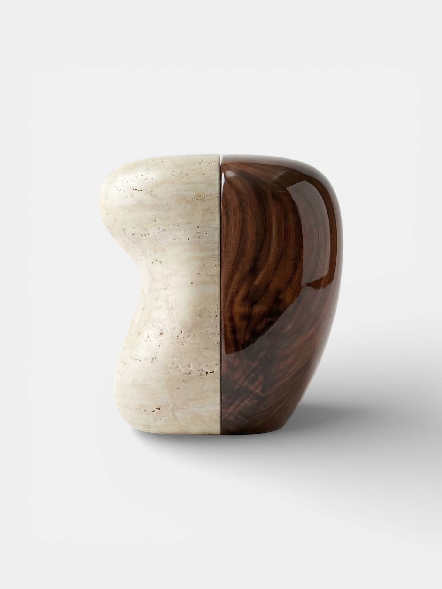 Yosho Travertine And Wood Side Table by Marbera | The Oblist