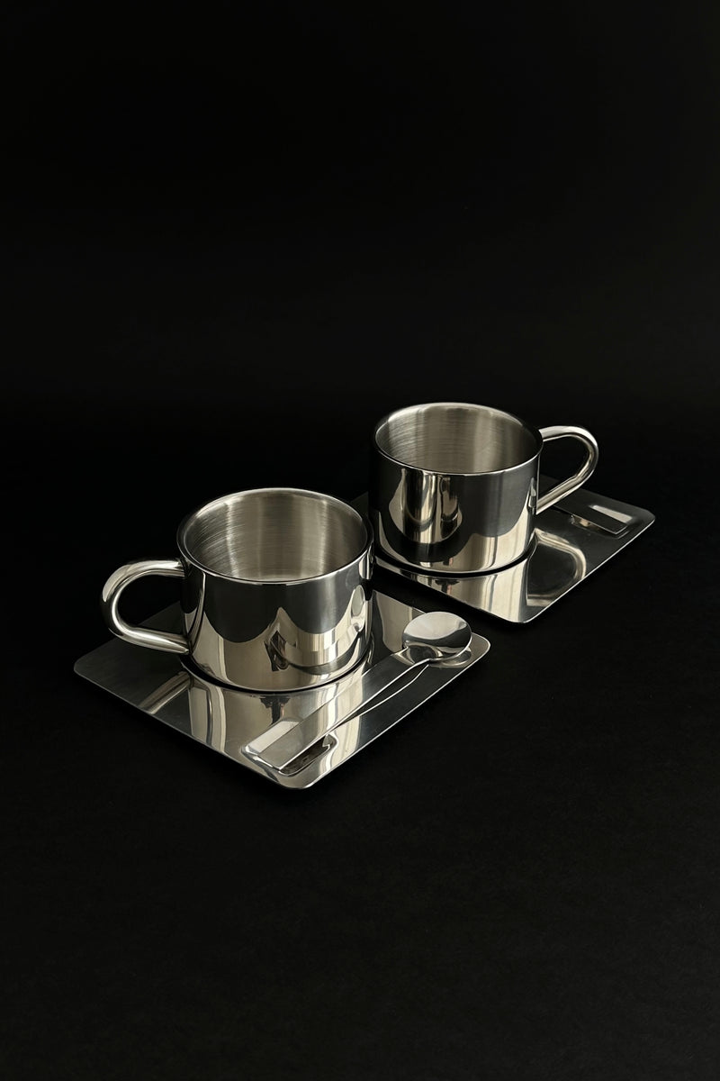 'HEDONISM' stainless steel cup with saucer by CARRARA Studio | The Oblist